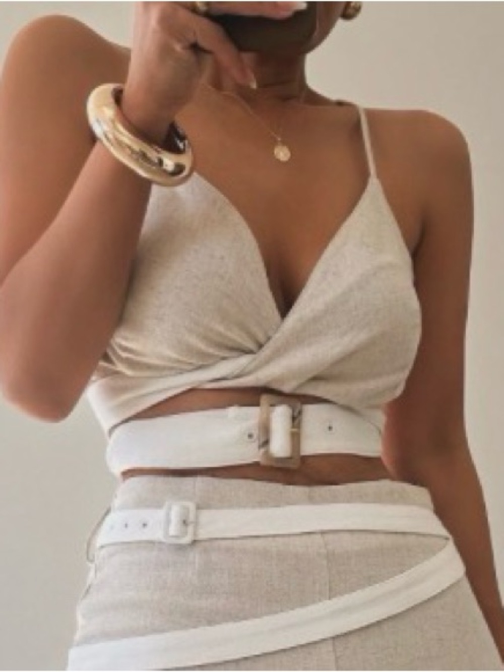 JLUXLABEL Cream Twist Crop Camisole with Thin Straps